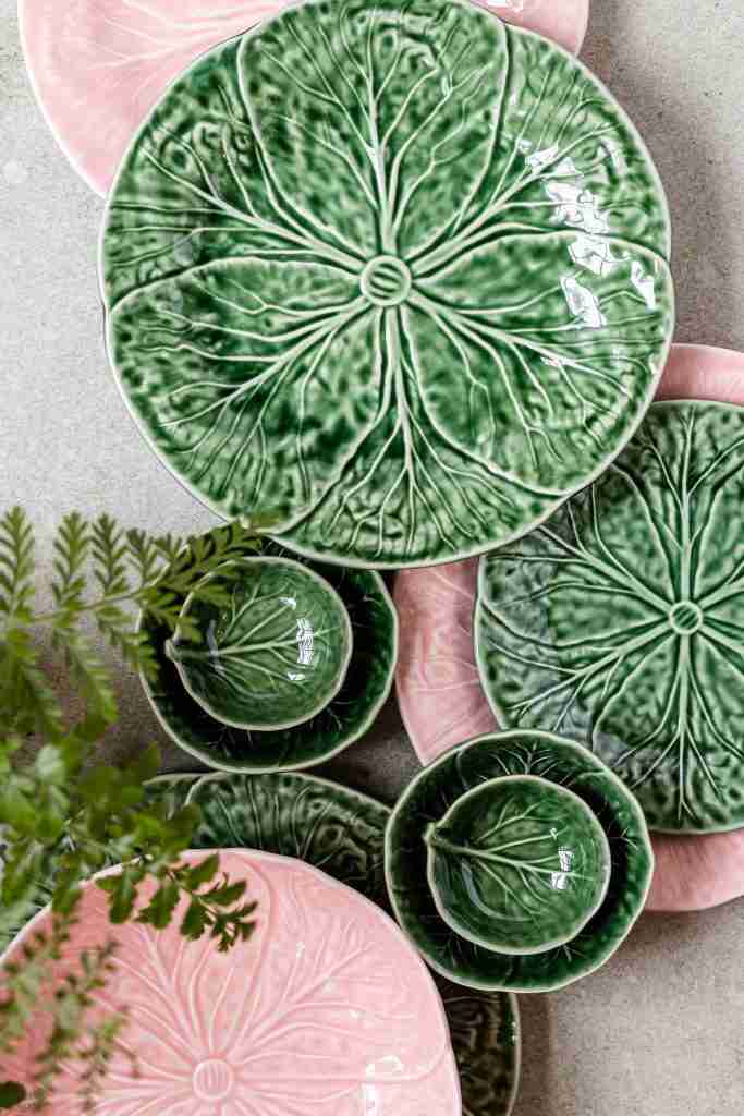 A Set of Green ad Pink Ceramic Dishware
